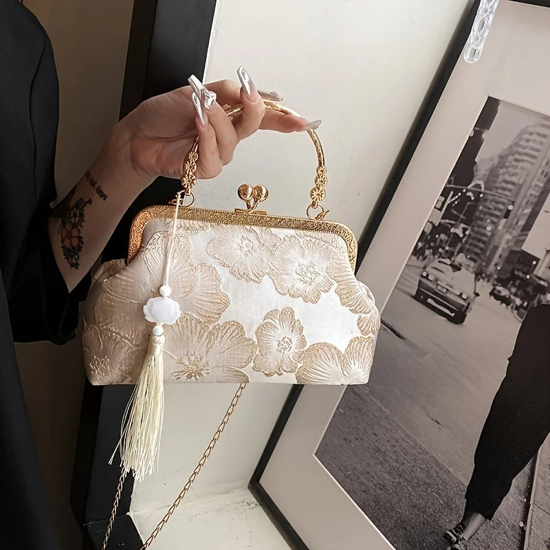 Bolso Tote Vintage Con Bordado Floral