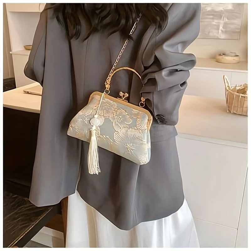 Bolso Tote Vintage Con Bordado Floral