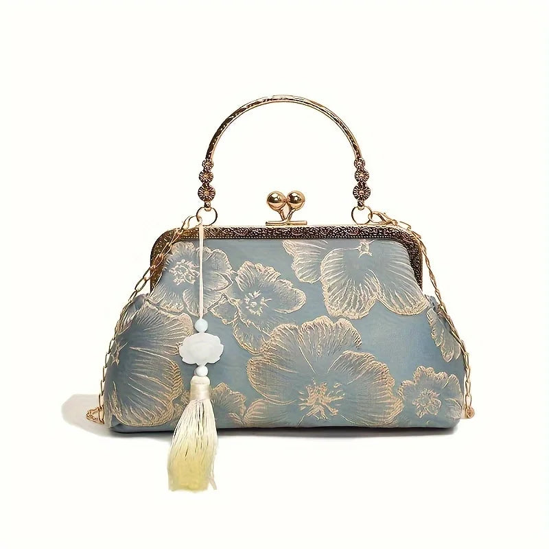 Bolso Tote Vintage Con Bordado Floral