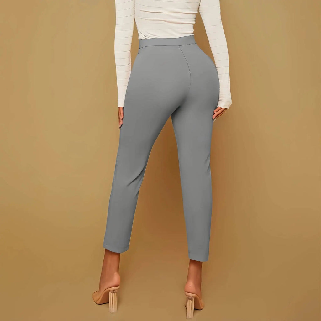 Pantalones de Mujer Grises de Cintura Alta