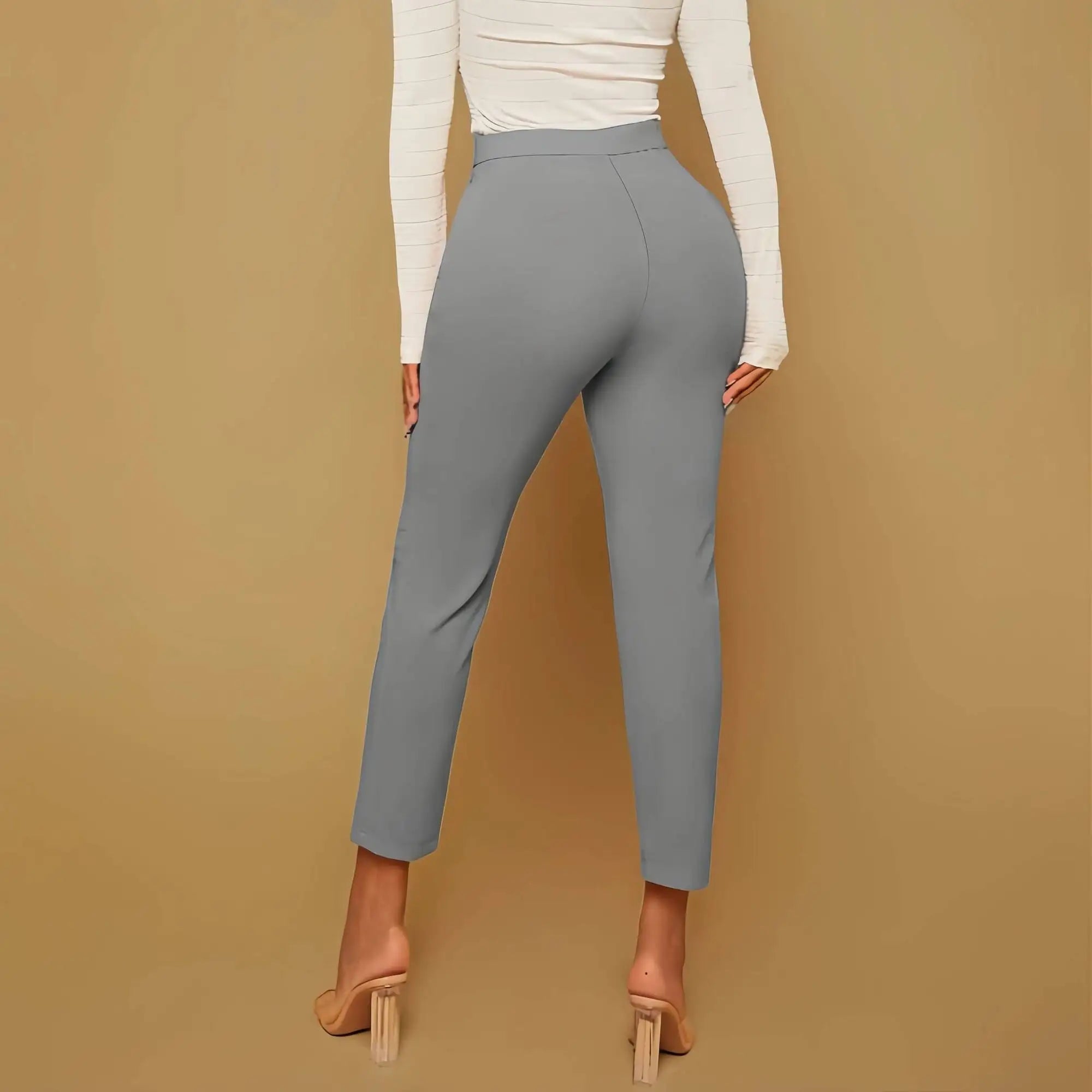 Pantalones de Mujer Grises de Cintura Alta
