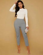 Pantalones de Mujer Grises de Cintura Alta