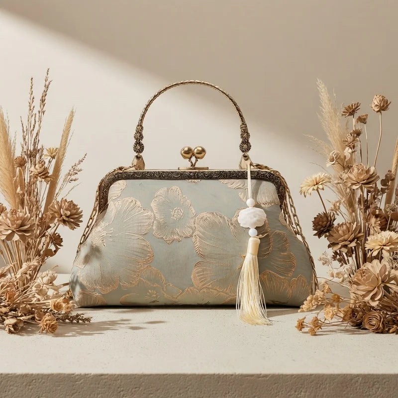 Bolso Tote Vintage Con Bordado Floral