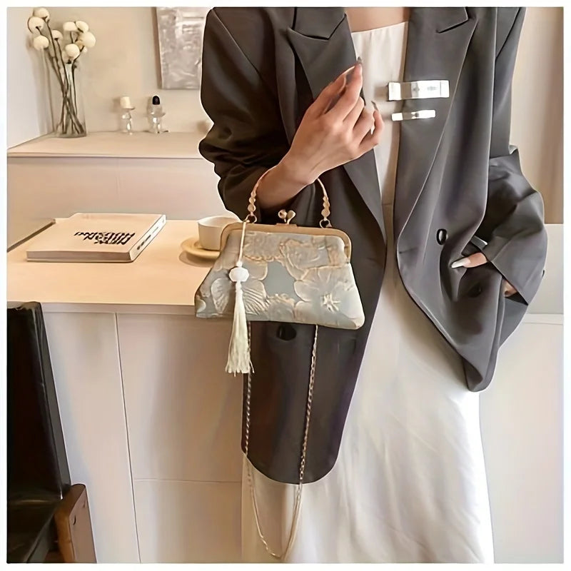 Bolso Tote Vintage Con Bordado Floral
