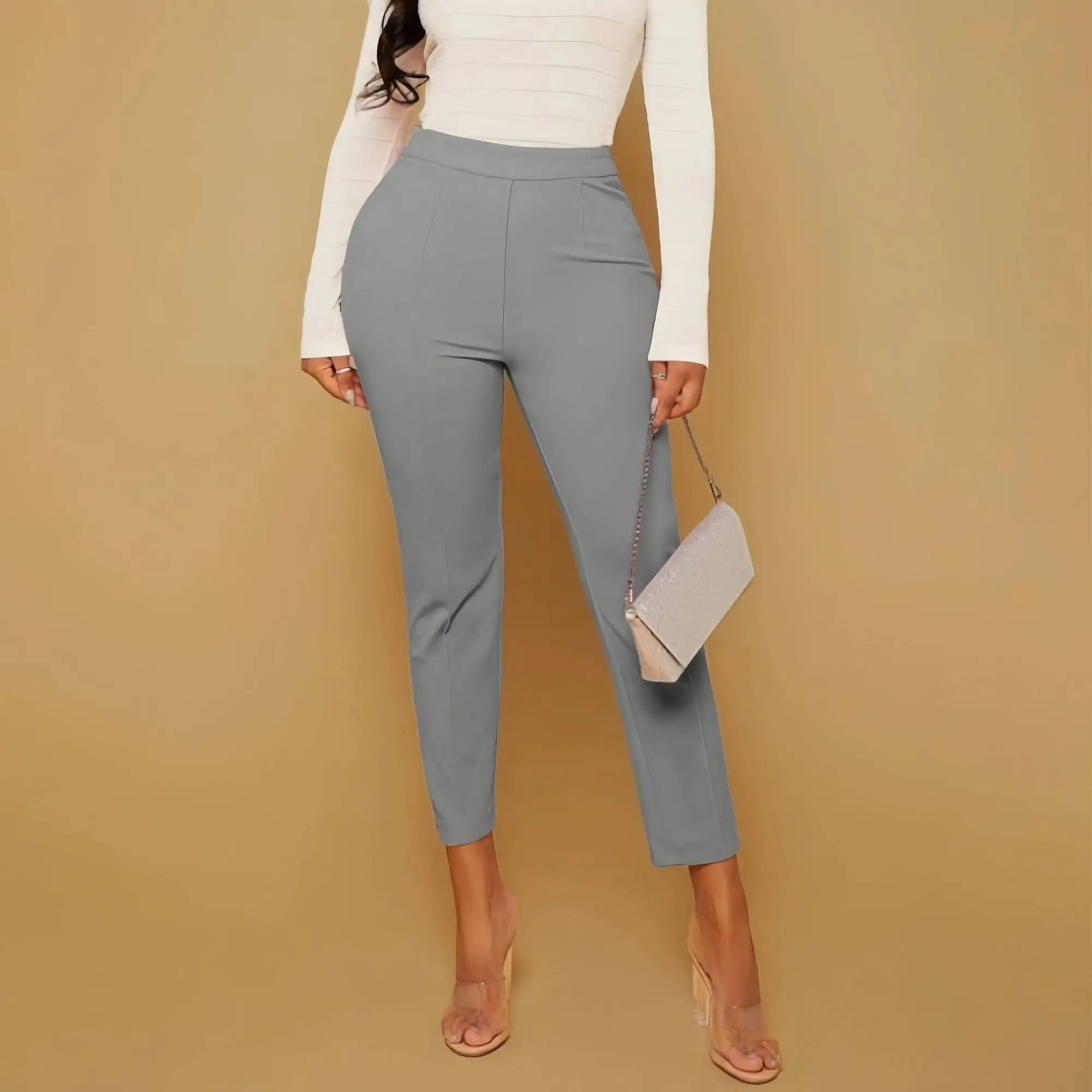 Pantalones de Mujer Grises de Cintura Alta