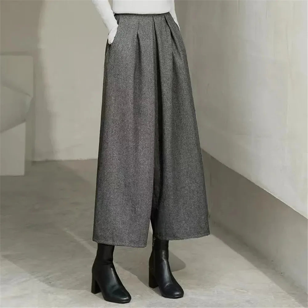 Pantalones Anchos de Lana Holgados
