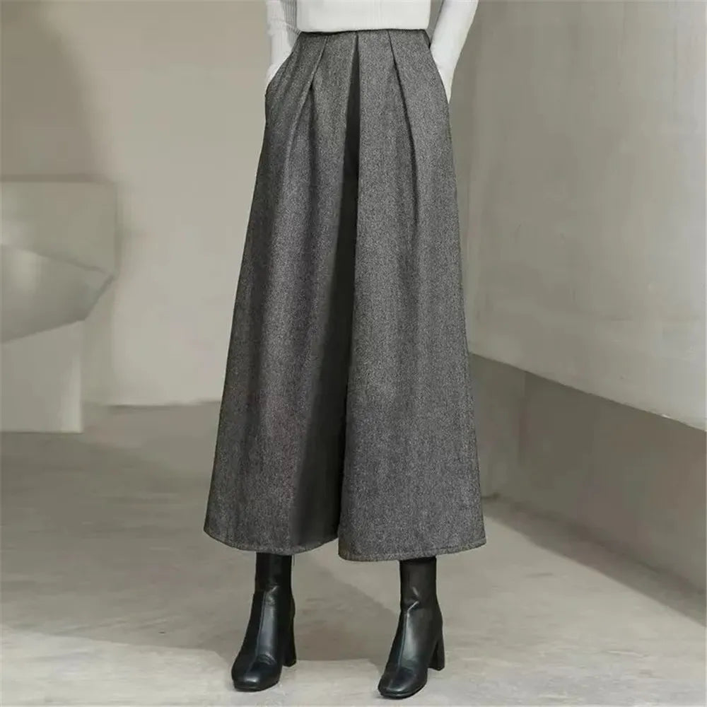 Pantalones Anchos de Lana Holgados
