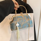 Bolso Tote Vintage Con Bordado Floral