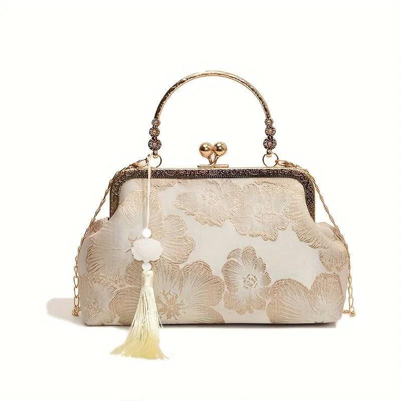 Bolso Tote Vintage Con Bordado Floral