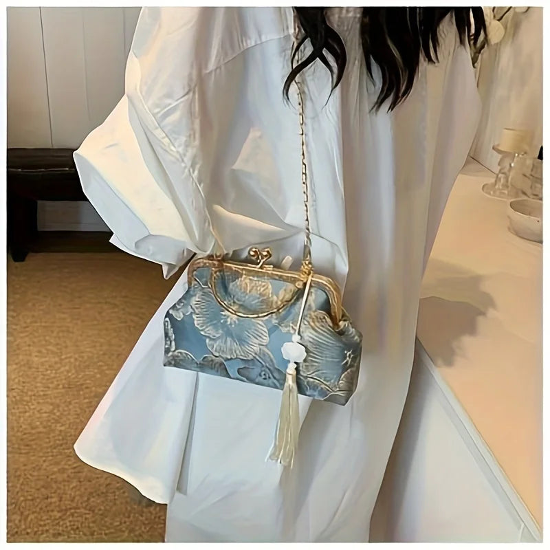 Bolso Tote Vintage Con Bordado Floral