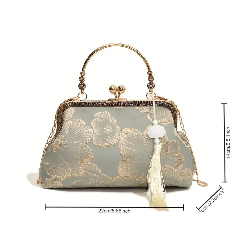 Bolso Tote Vintage Con Bordado Floral