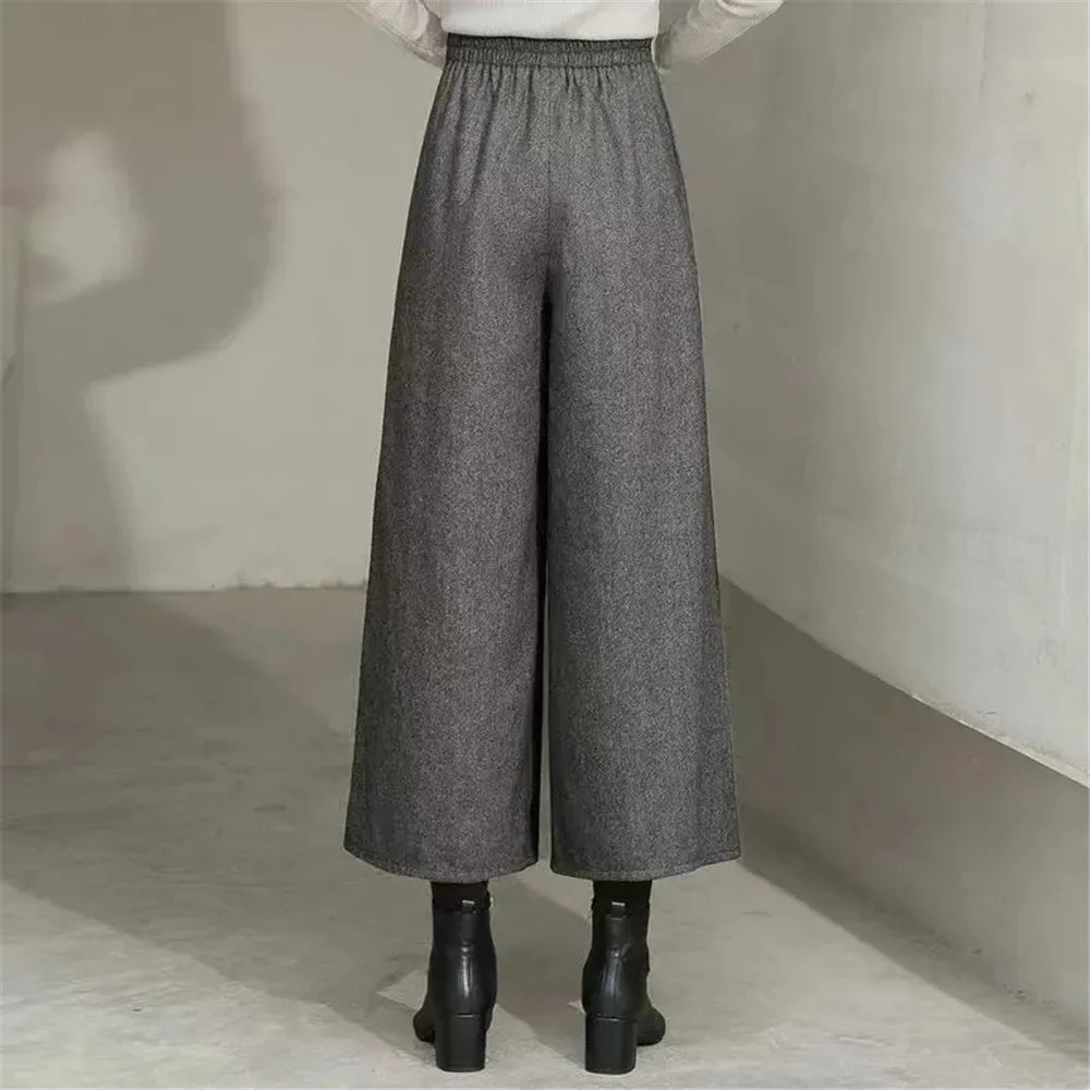 Pantalones Anchos de Lana Holgados