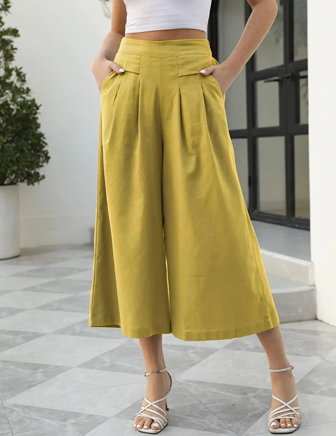 Pantalones De Algodón, Con Cintura Elástica, Corte Ancho, Bolsillos, Ropa Informal