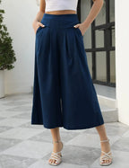 Pantalones De Algodón, Con Cintura Elástica, Corte Ancho, Bolsillos, Ropa Informal