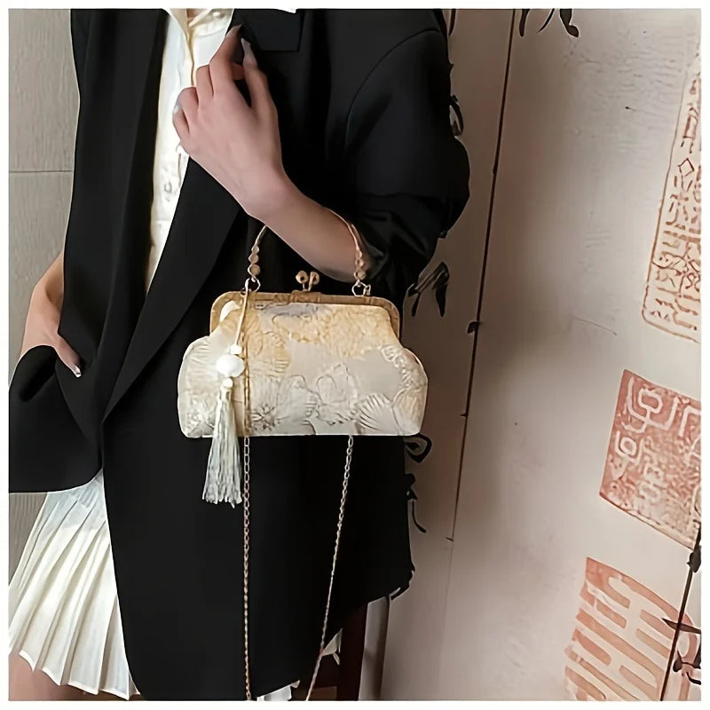 Bolso Tote Vintage Con Bordado Floral