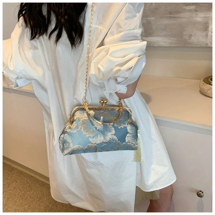 Bolso Tote Vintage Con Bordado Floral